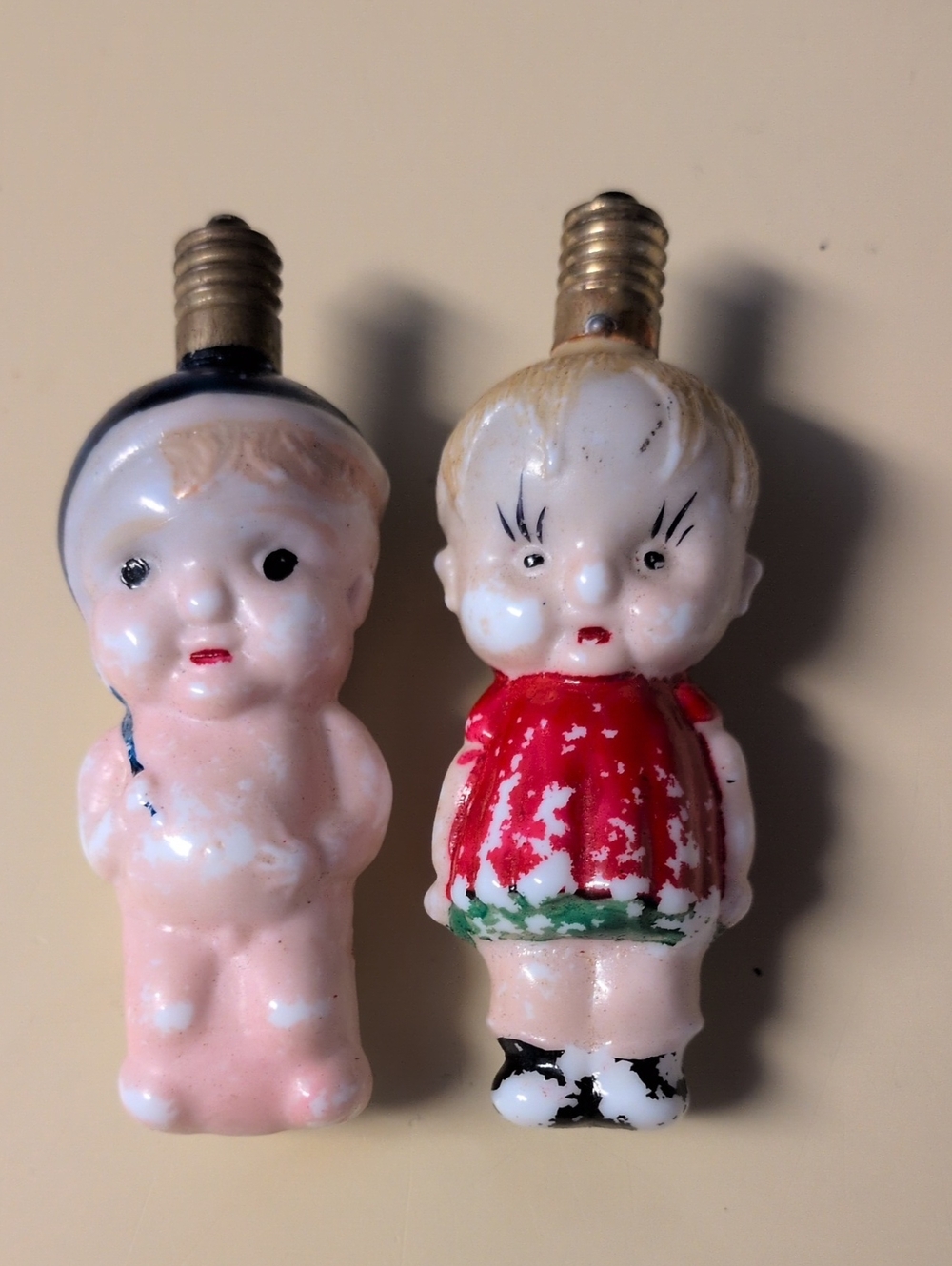 Vintage Ceramic Doll Lantern Bulb - Red & Pink Decorative Lantern Accent